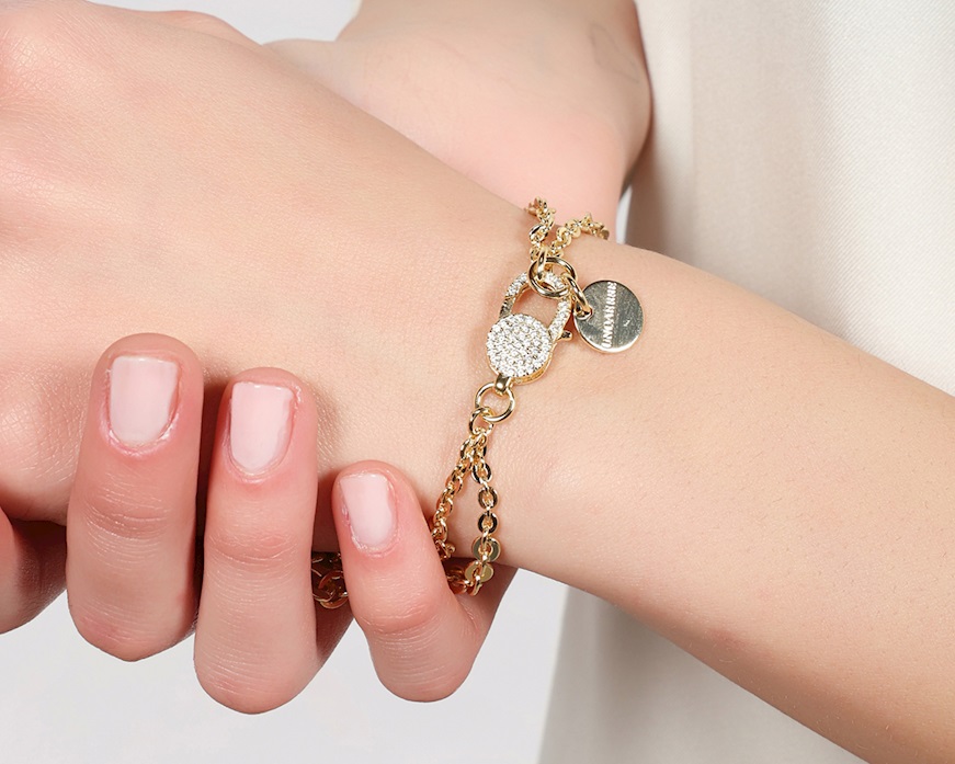 Bracciale Classica in bronzo dorato con zirconi Unoaerre