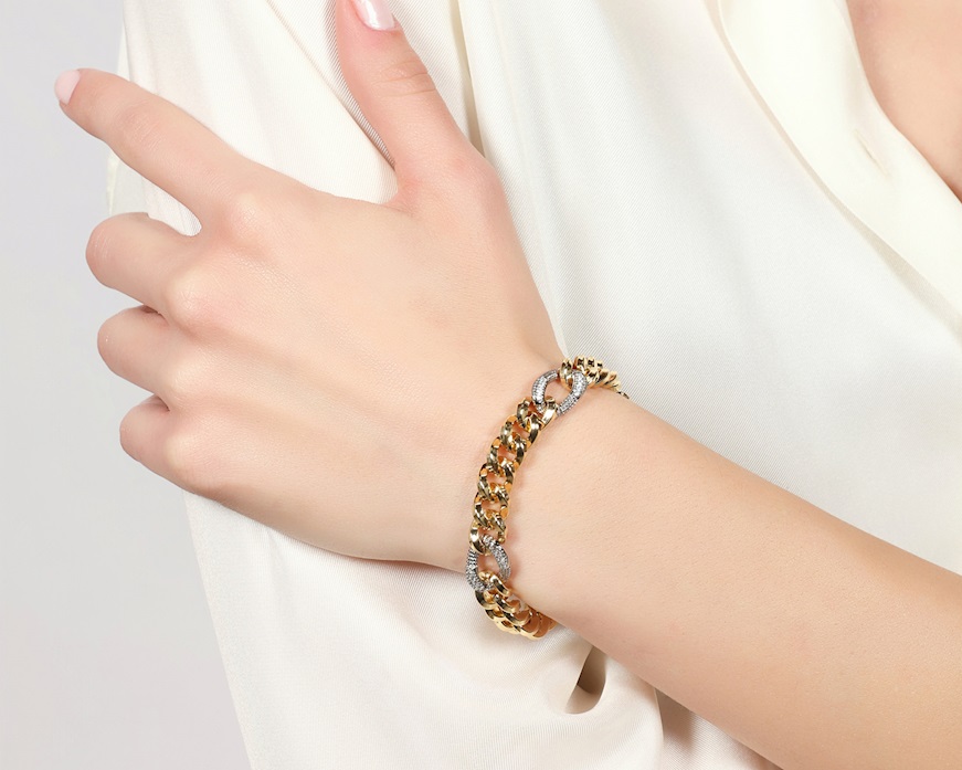 Bracciale Classica in bronzo dorato con zirconi Unoaerre