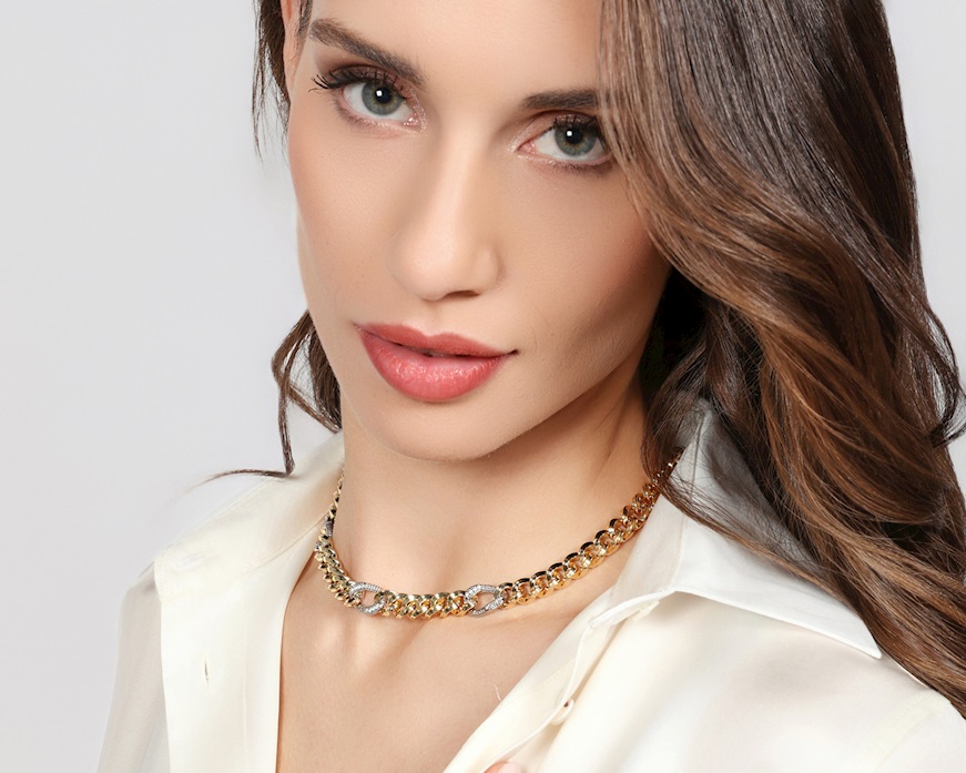 Collana Classica in bronzo dorato con zirconi Unoaerre