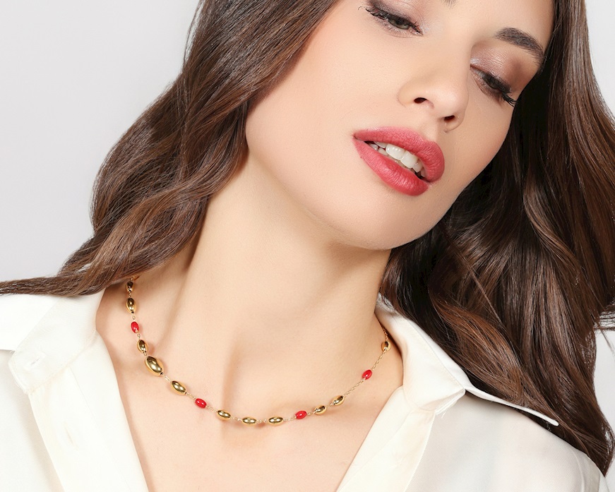 Collana Boule argento dorato e corallo Unoaerre