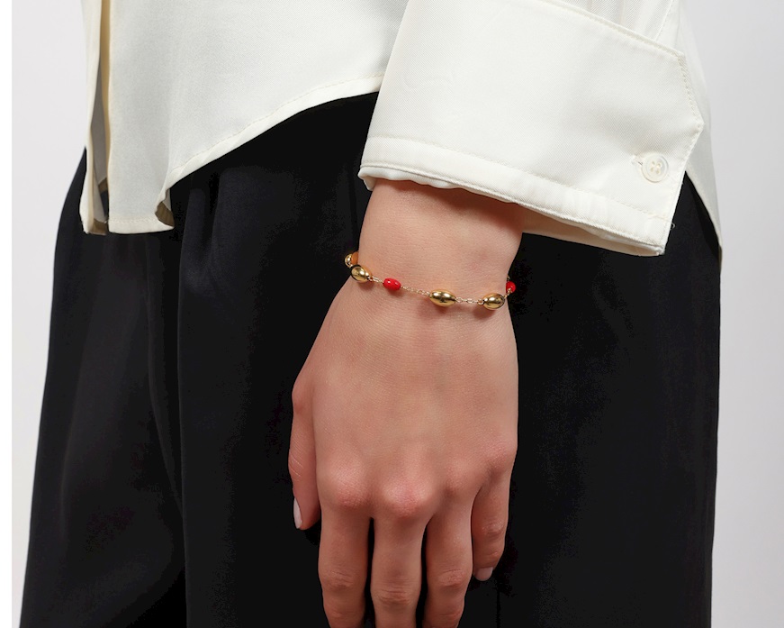 Bracciale Boule argento dorato e corallo Unoaerre