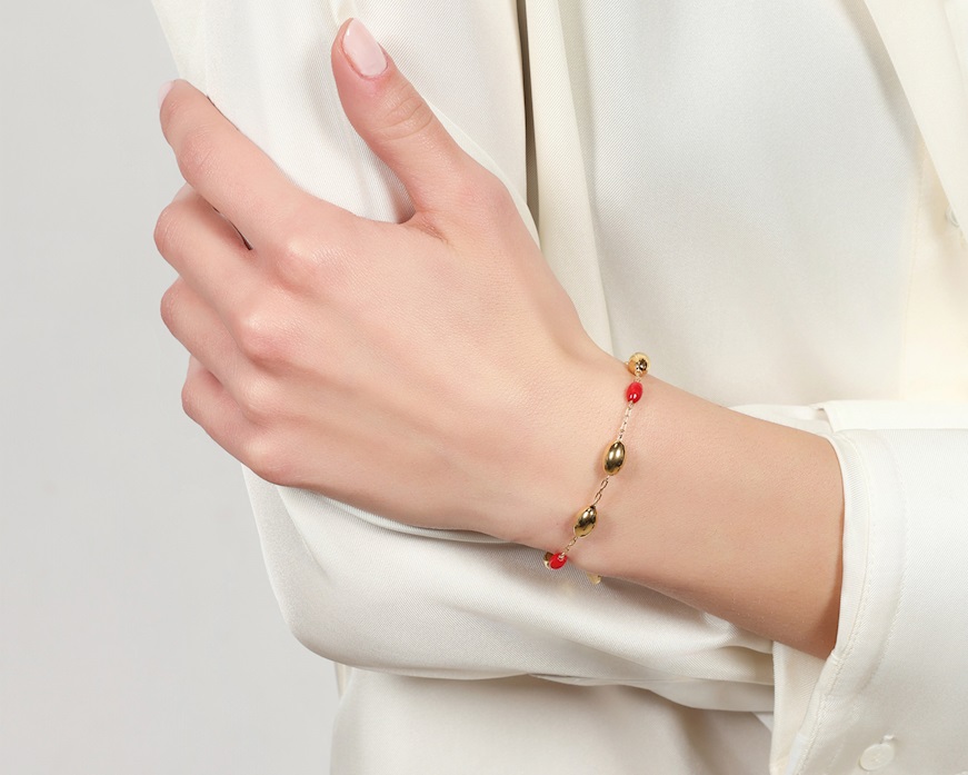 Bracciale Boule argento dorato e corallo Unoaerre