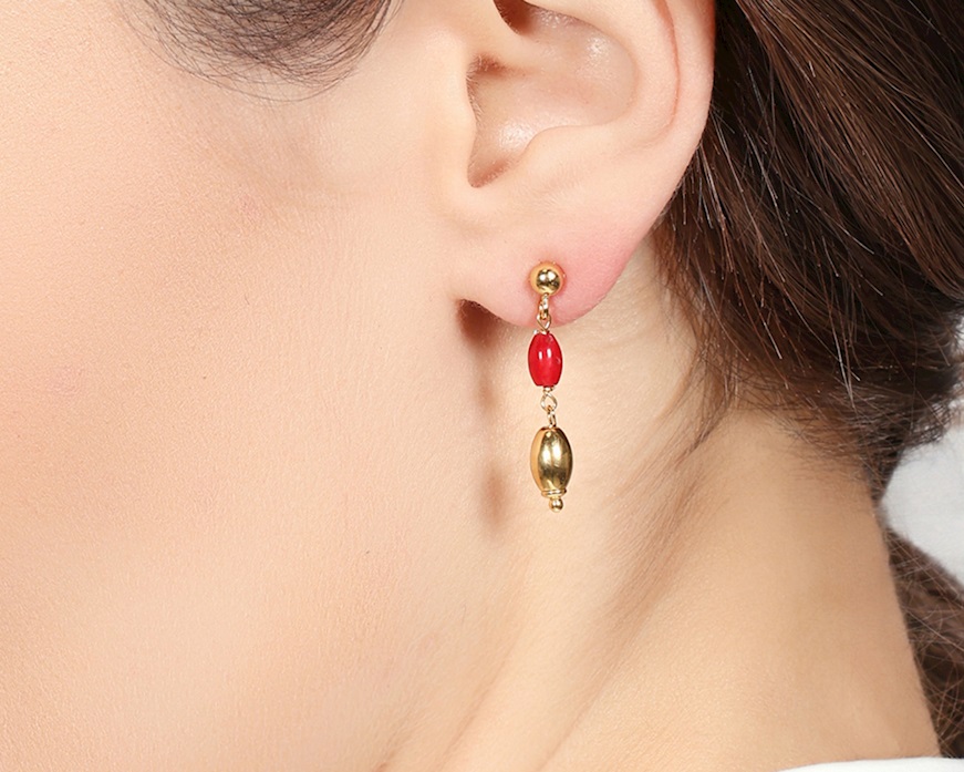 Orecchini Boule argento dorato e corallo Unoaerre