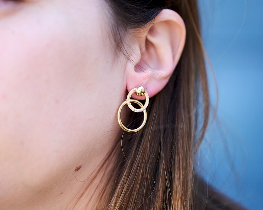 Orecchini Oro con cerchi lucidi e zigrinati Unoaerre