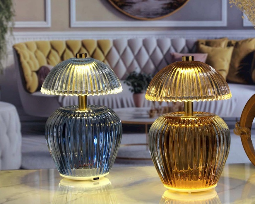 Lampada a LED in vetro con ricarica USB blu Selezione Zanolli