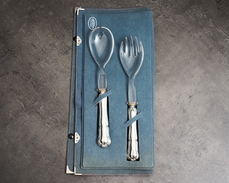 Posate insalata argento 40 grammi 2 pezzi in stile Barocchino usato ricondizionato Zanolli Vintage