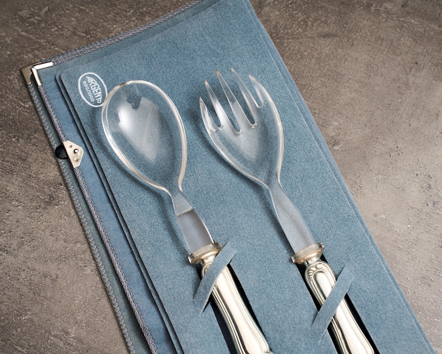 Posate insalata argento 40 grammi 2 pezzi in stile Barocchino usato ricondizionato Zanolli Vintage