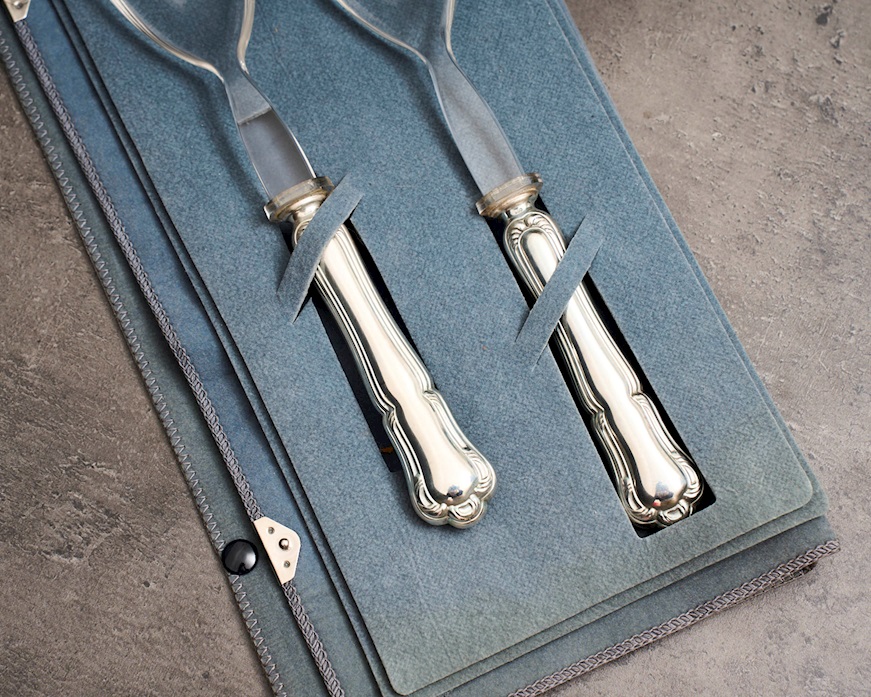 Posate insalata argento 40 grammi 2 pezzi in stile Barocchino usato ricondizionato Zanolli Vintage