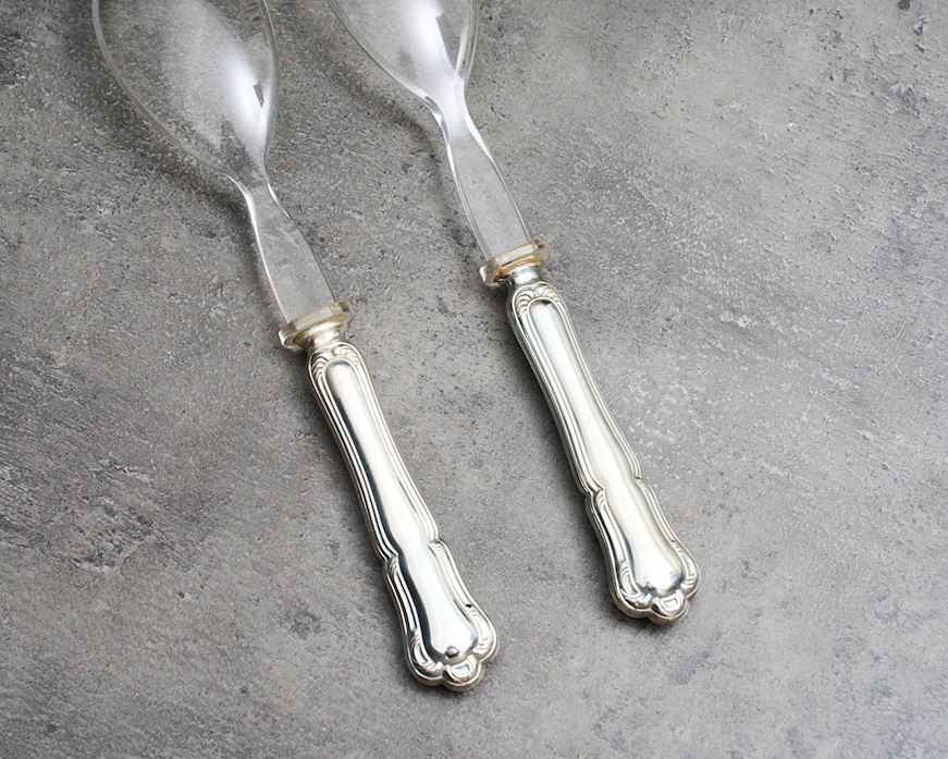 Posate insalata argento 40 grammi 2 pezzi in stile Barocchino usato ricondizionato Zanolli Vintage