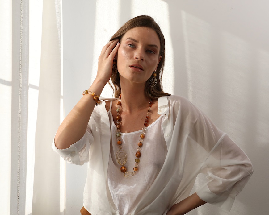 Collana lunga Aura vetro di Murano topazio Murrina Murano Venezia