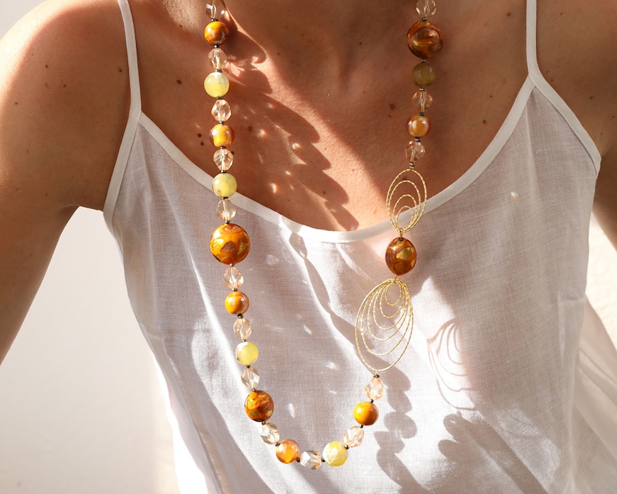 Collana lunga Aura vetro di Murano topazio Murrina Murano Venezia