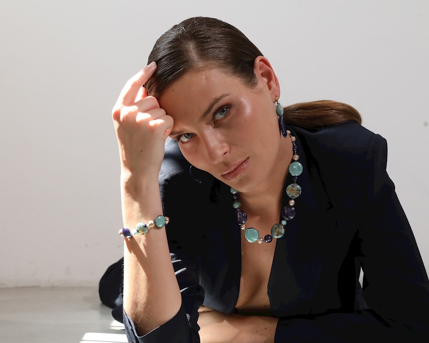 Collana Gaia vetro di Murano blu Murrina Murano Venezia