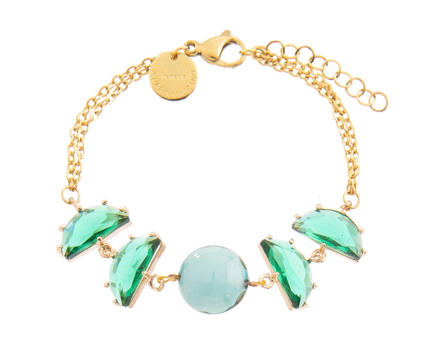 Bracciale Ocean Odissey vetro di Murano verde e cristalli Murrina Murano Venezia