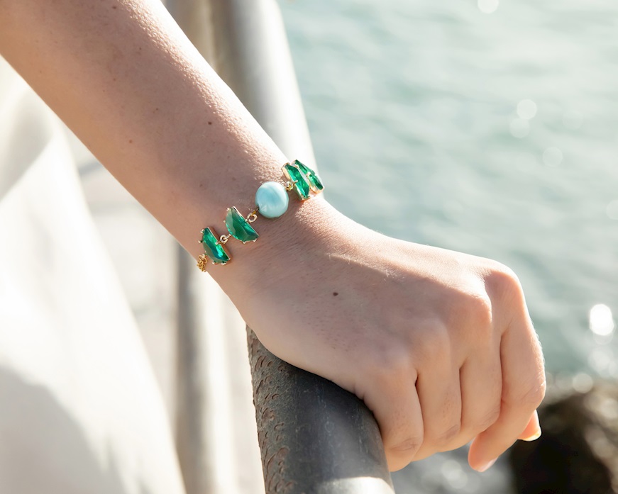 Bracciale Ocean Odissey vetro di Murano verde e cristalli Murrina Murano Venezia