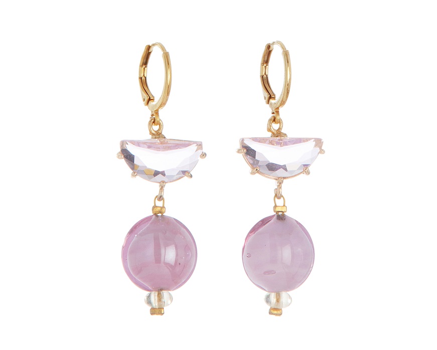 Orecchini Ocean Odissey vetro di Murano rosato e cristalli Murrina Murano Venezia