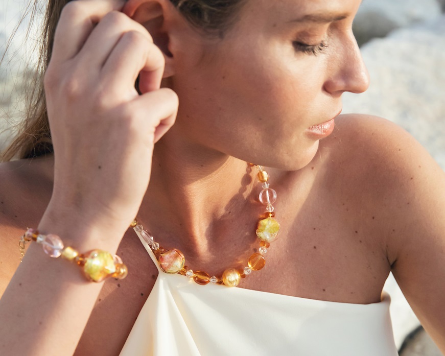 Collana girocollo Sunshine vetro di Murano topazio Murrina Murano Venezia
