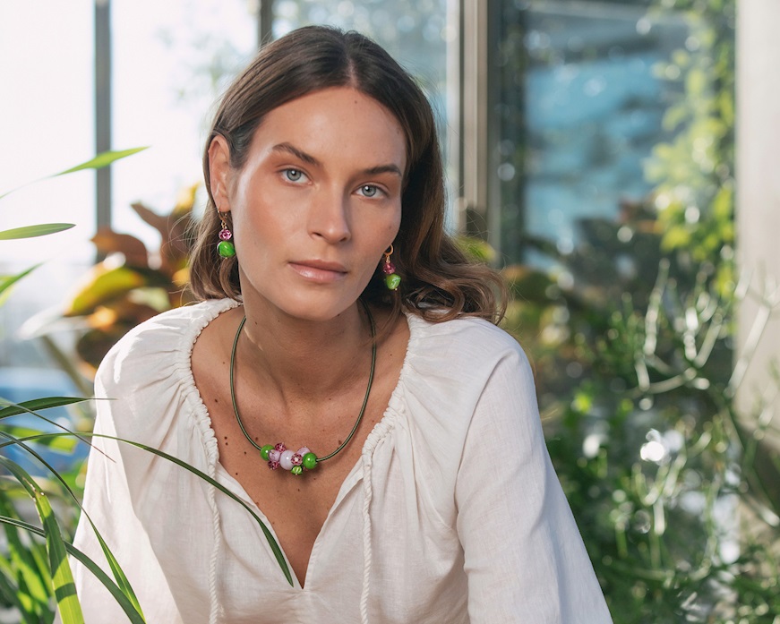 Collana Soraya vetro di Murano verde Murrina Murano Venezia