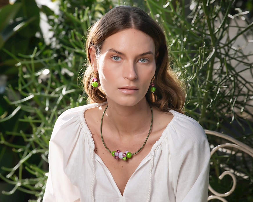 Collana Soraya vetro di Murano verde Murrina Murano Venezia