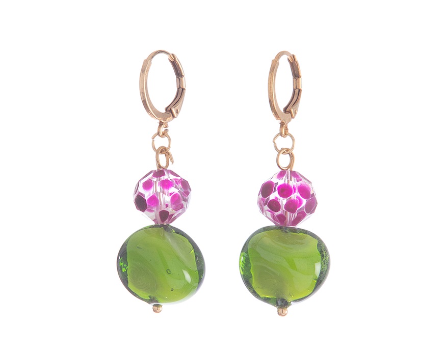 Orecchini Soraya vetro di Murano verde Murrina Murano Venezia