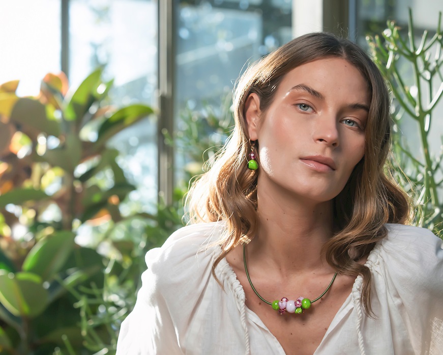 Orecchini Soraya vetro di Murano verde Murrina Murano Venezia