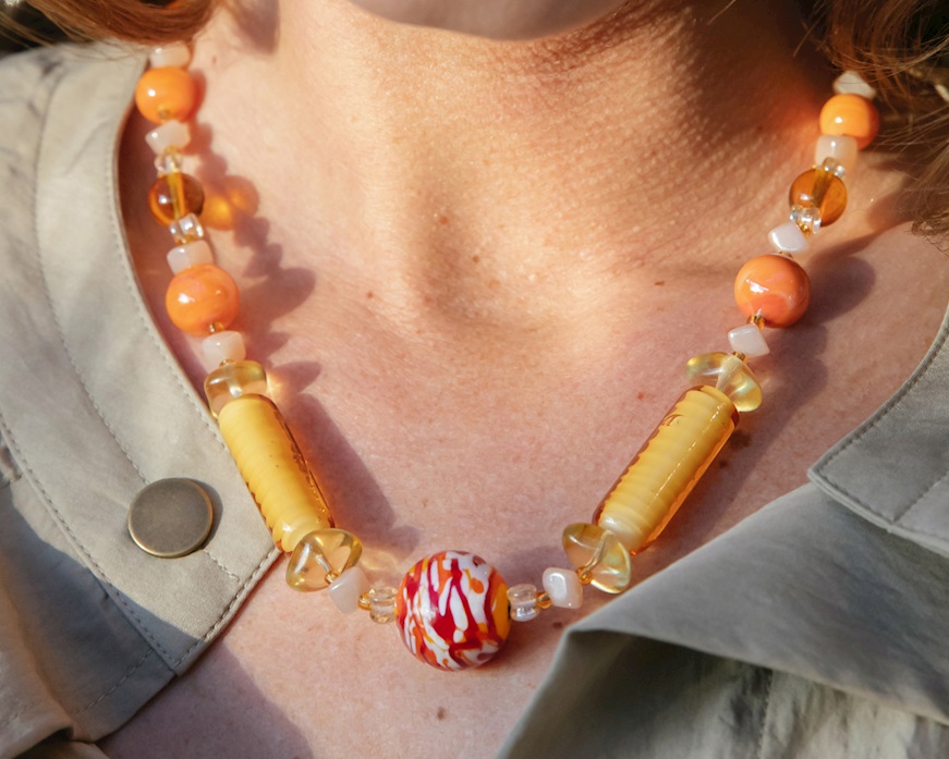 Collana girocollo Tasnim vetro di Murano ambra Murrina Murano Venezia