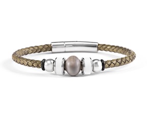 Bracciale Flare vetro di Murano smalto bianco e pelle verde Murrina Murano Venezia