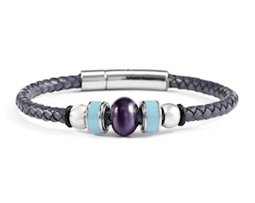 Bracciale Flare vetro di Murano smalto azzurro e pelle blu Murrina Murano Venezia