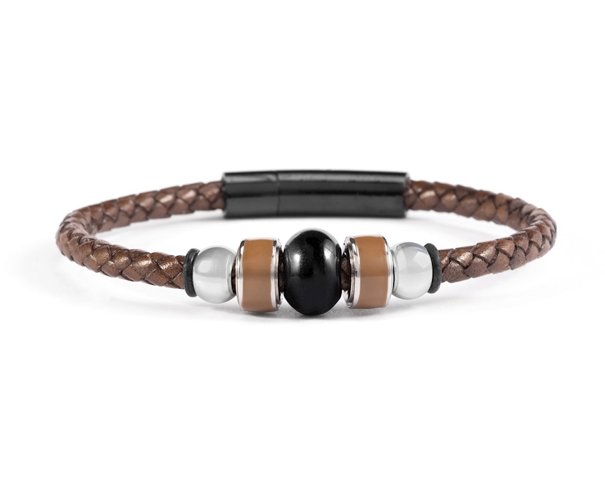 Bracciale Flare vetro di Murano smalto marrone e pelle marrone Murrina Murano Venezia