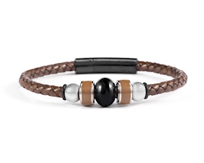 Bracciale Flare vetro di Murano smalto marrone e pelle marrone Murrina Murano Venezia