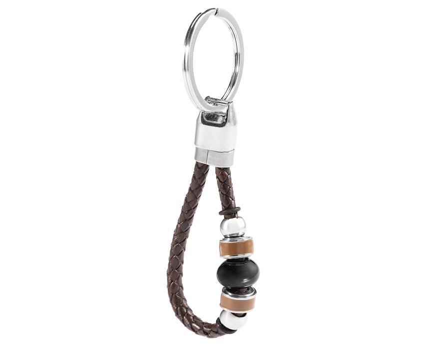 Portachiavi Flare vetro di Murano smalto marrone e pelle marrone Murrina Murano Venezia