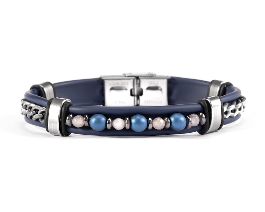 Bracciale Melt vetro di Murano ematite e silicone blu Murrina Murano Venezia