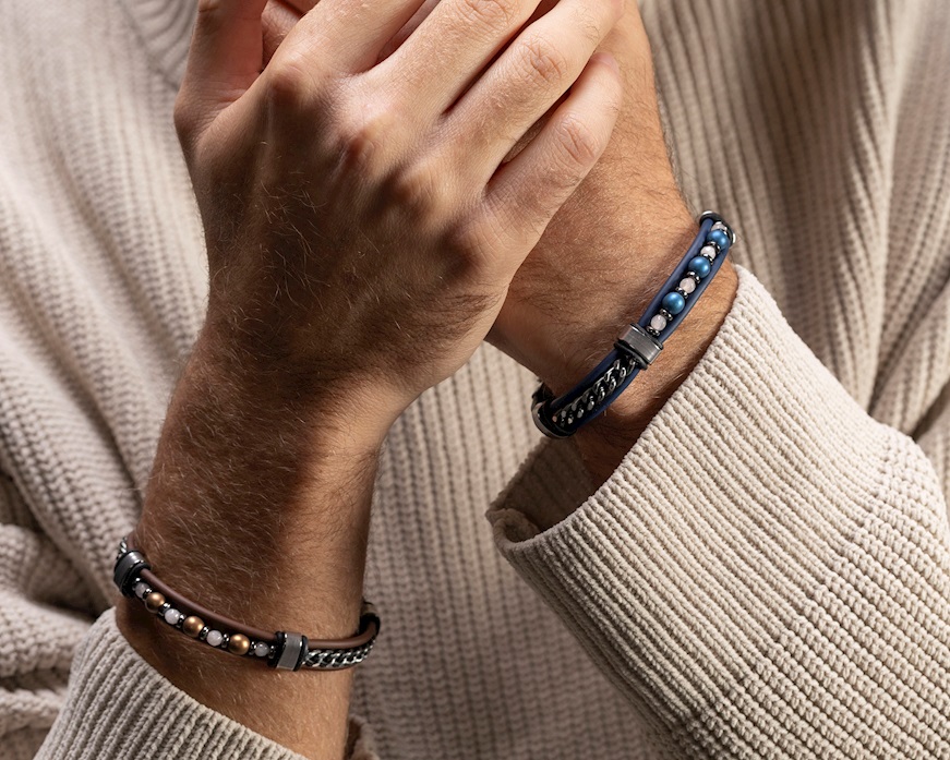 Bracciale Melt vetro di Murano ematite e silicone blu Murrina Murano Venezia