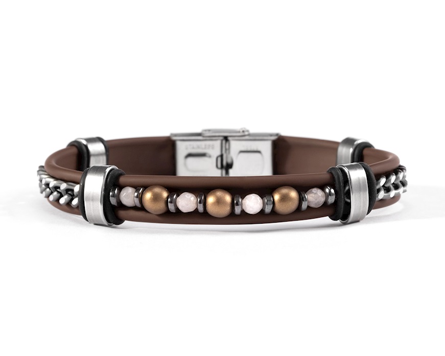 Bracciale Melt vetro di Murano ematite e silicone marrone Murrina Murano Venezia