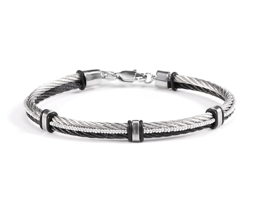 Bracciale Split vetro di Murano acciaio nero e silicone Murrina Murano Venezia