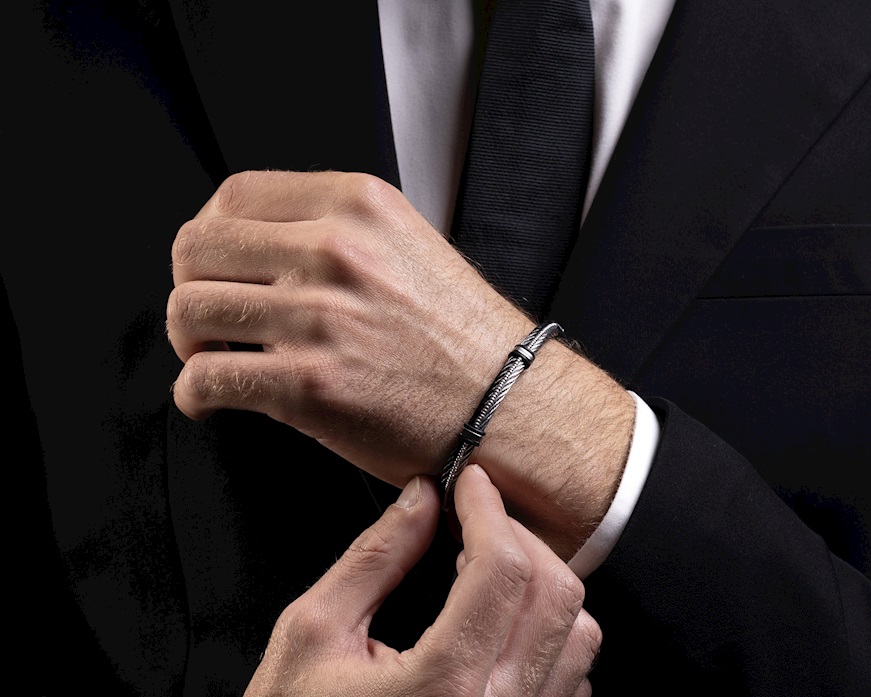 Bracciale Split vetro di Murano acciaio nero e silicone Murrina Murano Venezia