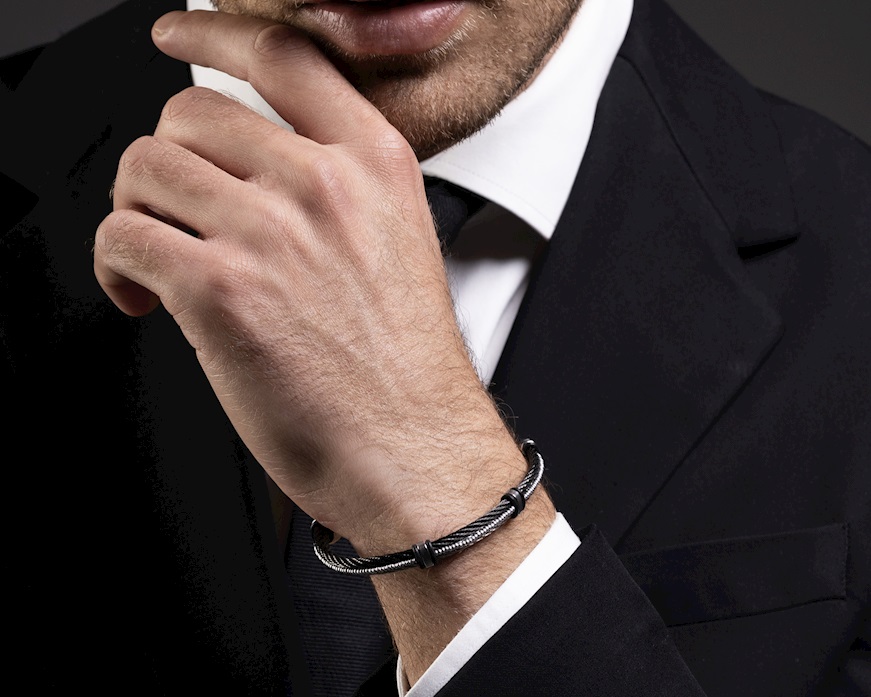 Bracciale Split vetro di Murano acciaio nero e silicone Murrina Murano Venezia