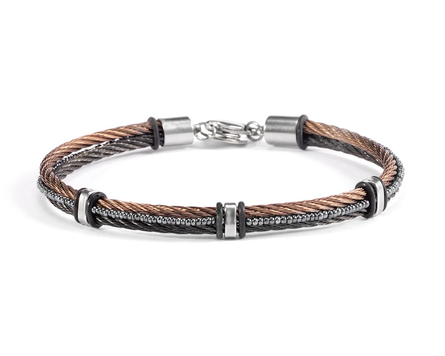 Bracciale Split vetro di Murano acciaio marrone e silicone Murrina Murano Venezia