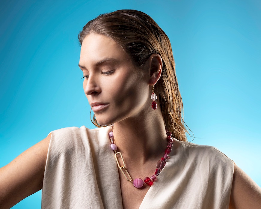 Collana Breeze vetro di Murano rosa Murrina Murano Venezia