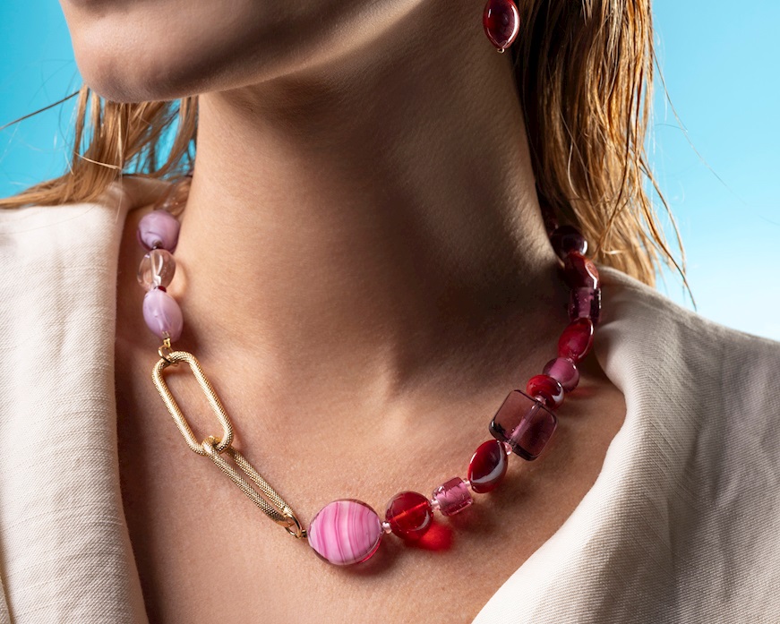 Collana Breeze vetro di Murano rosa Murrina Murano Venezia