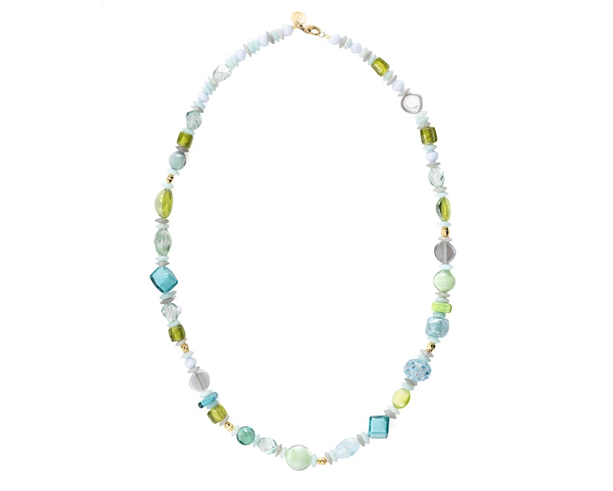 Collana lunga Evoque vetro di Murano verde Murrina Murano Venezia