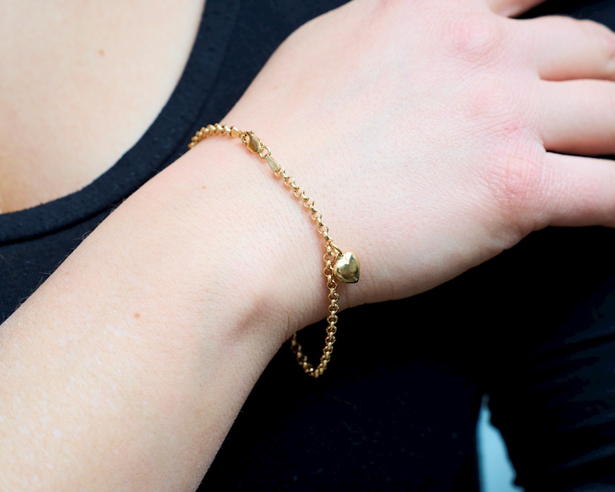 Bracciale Oro 9 Kt a maglia rolò con cuore Unoaerre