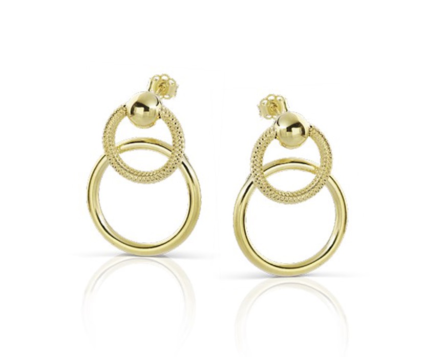 Orecchini Oro 9 Kt con cerchi lucidi e zigrinati Unoaerre