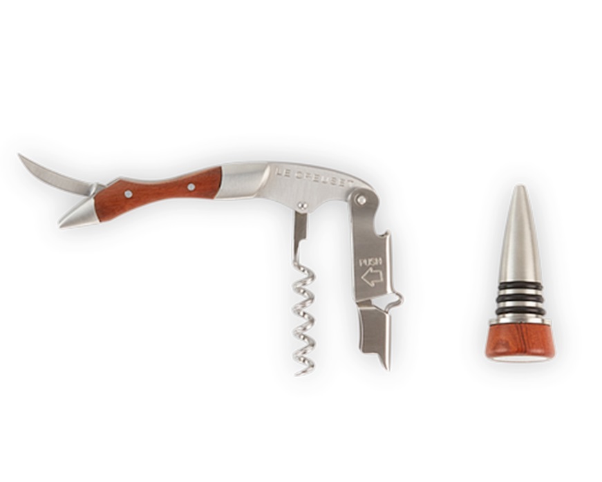 Corkscrew Amico del Sommelier steel with wooden cork Le Creuset