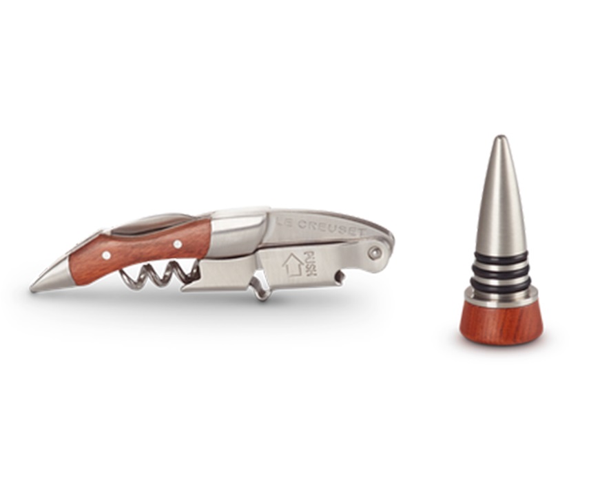 Corkscrew Amico del Sommelier steel with wooden cork Le Creuset
