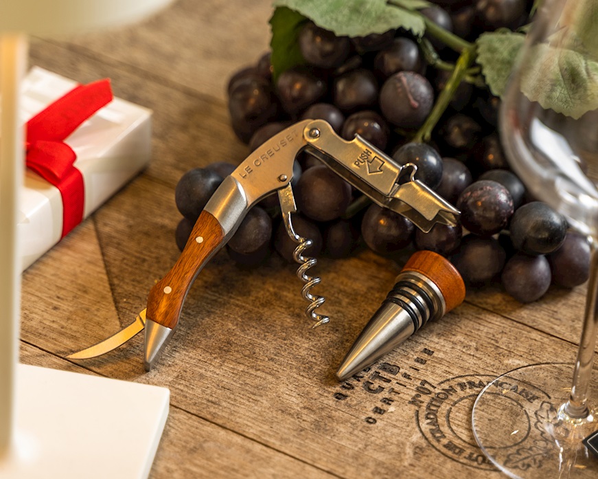 Corkscrew Amico del Sommelier steel with wooden cork Le Creuset