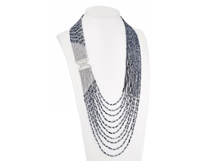 Collana ottone con cristalli blu elettrico ematite e perline zirconi Sovrani