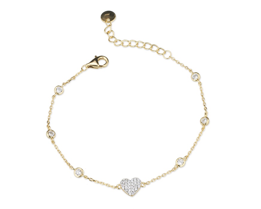 Bracciale Cuore argento dorato con zirconi bianchi Sovrani