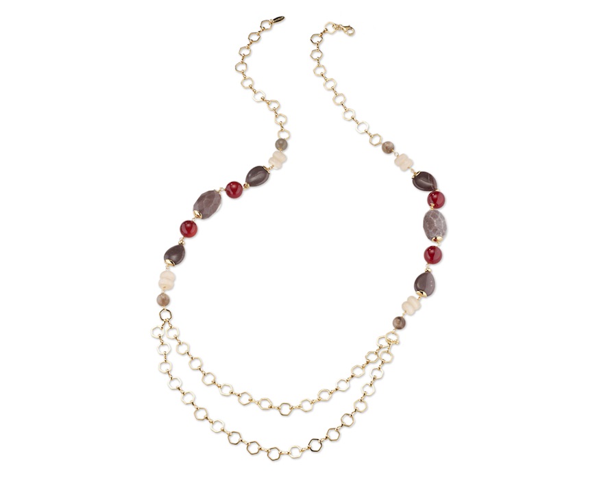 Collana Severine ottone finitura dorata con agata, avventurina e agata ruby Sovrani