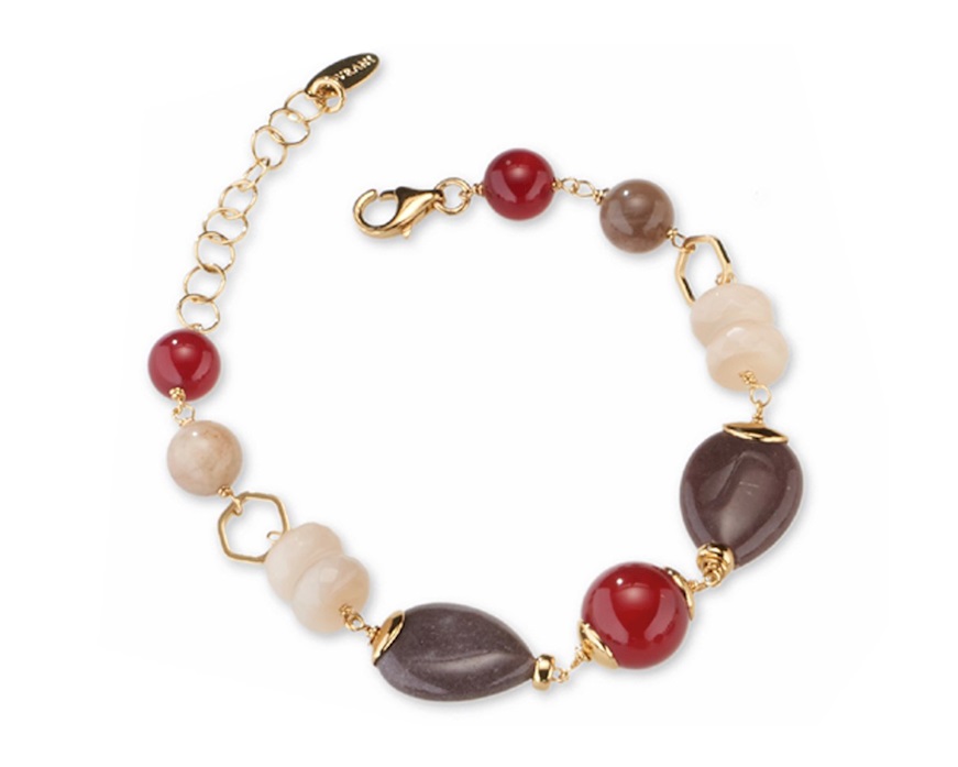 Bracciale Severine ottone finitura dorata con agata, avventurina e agata ruby Sovrani