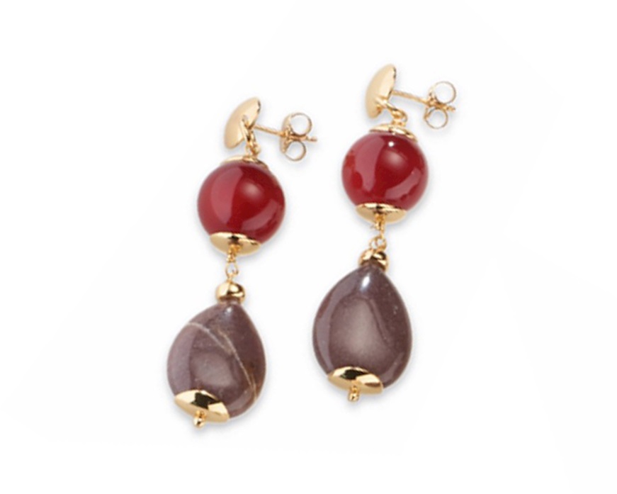 Orecchini Severine ottone finitura dorata con agata, avventurina e agata ruby Sovrani